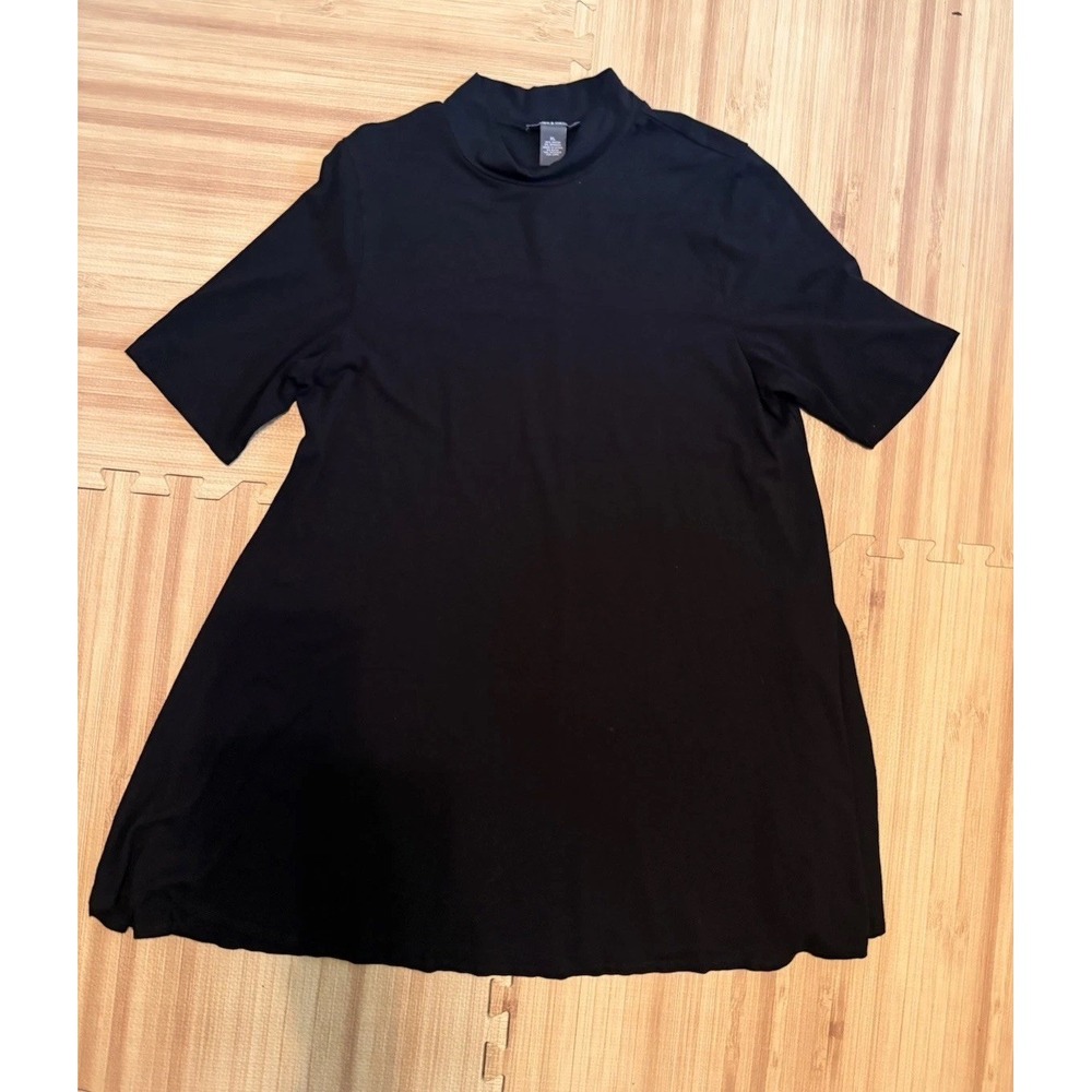 Chelsea Theodore Black Rayon/Spandex Mock Neck Short Sleeve Flowy Short Dress XL